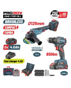 Σετ Compact Brushless Κρουστικό Δραπανβιδο 65Νm  Γωνιακός Τροχός, ΒMC BORMANN Pro BBP5433X44T2CA