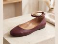 Elegant handcrafted women's ballet flats crafted from premium genuine leather in rich burgundy. Featuring an adjustable ankle strap for a secure and flattering fit, an anatomical cushioned insole, and a flexible non-slip sole designed for all-day comfort.